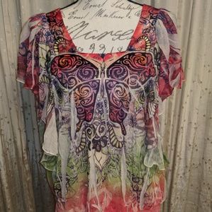 Butterfly BOHO Colorful Polyester Style Blouse